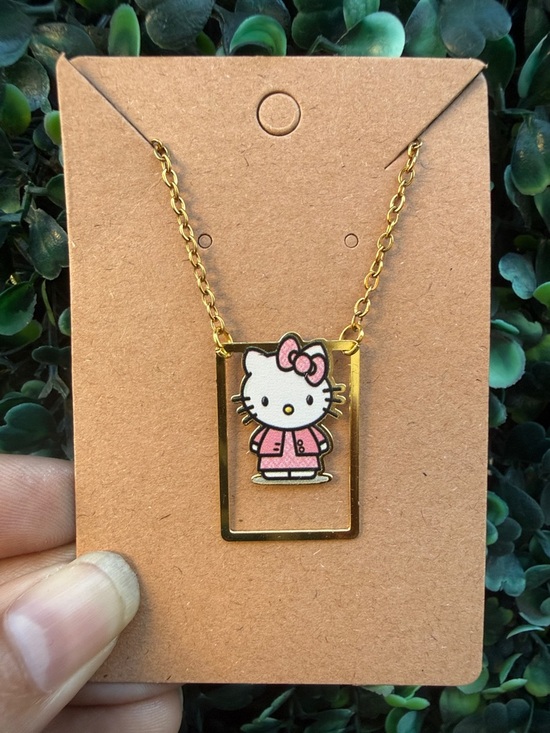 Jewelry - Repurposed Hello Kitty Gold Frame Necklace with Pink Character